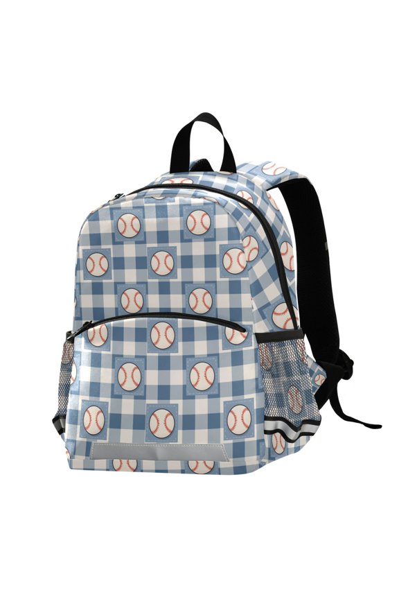 Baseball Checkered School Backpack Elementary Student Bookbag
