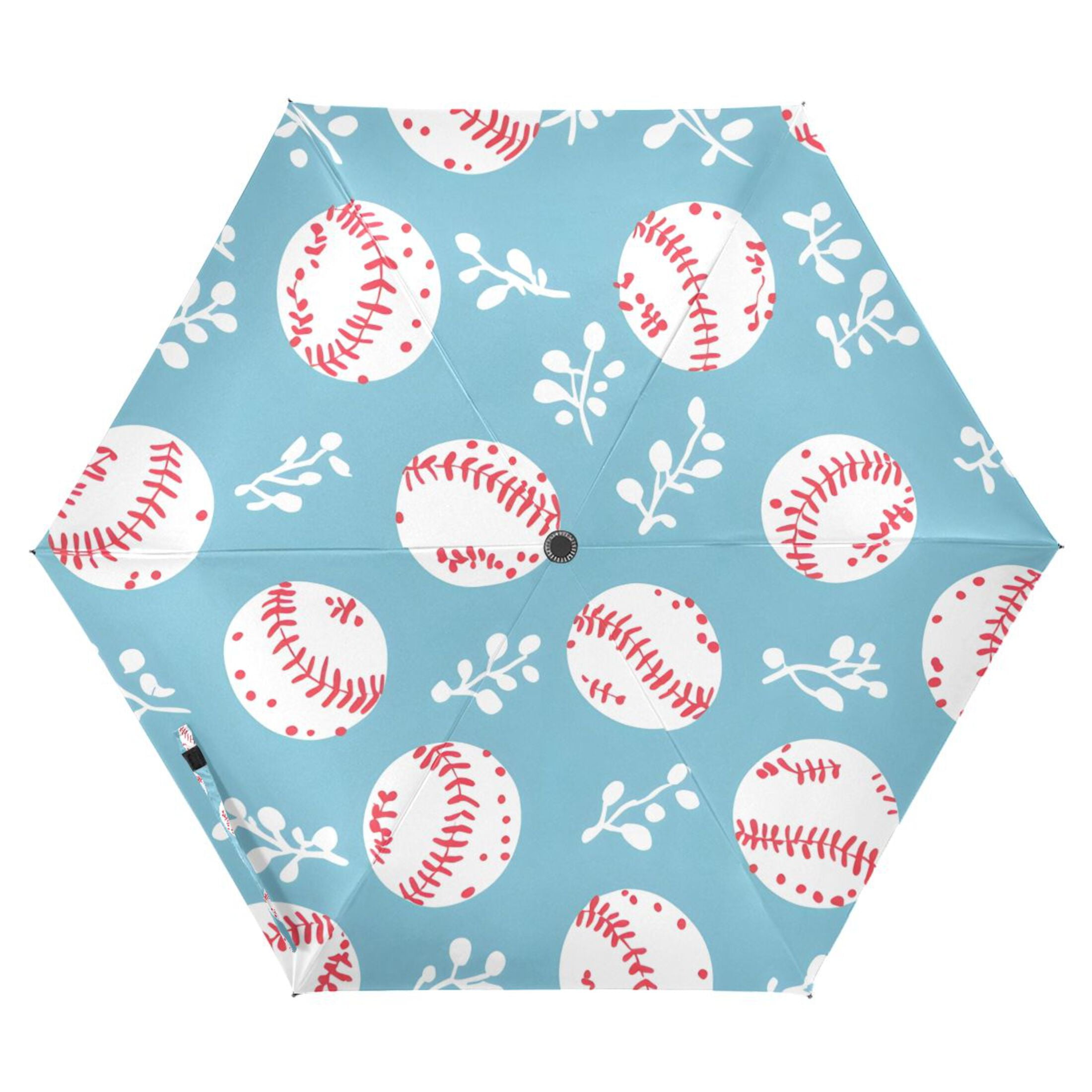 ALAZA Baseball Cute Leaf UPF 50+ Compact Folding Umbrella for Rain Travel Umbrella Packable