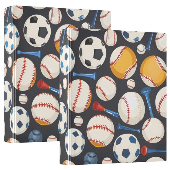 ALAZA Baseball Football Hardcover 3 Ring Binder 1.5" Round Rings Interior Pockets Binders Organizer 2 Pack
