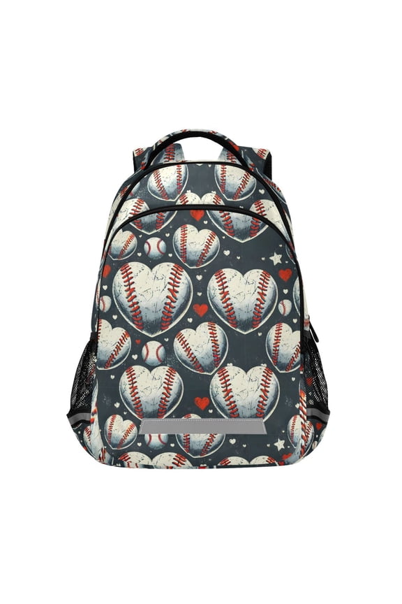 Baseball Heart Shape Backpack Elementary School Bag Bookbag Travel Rucksack