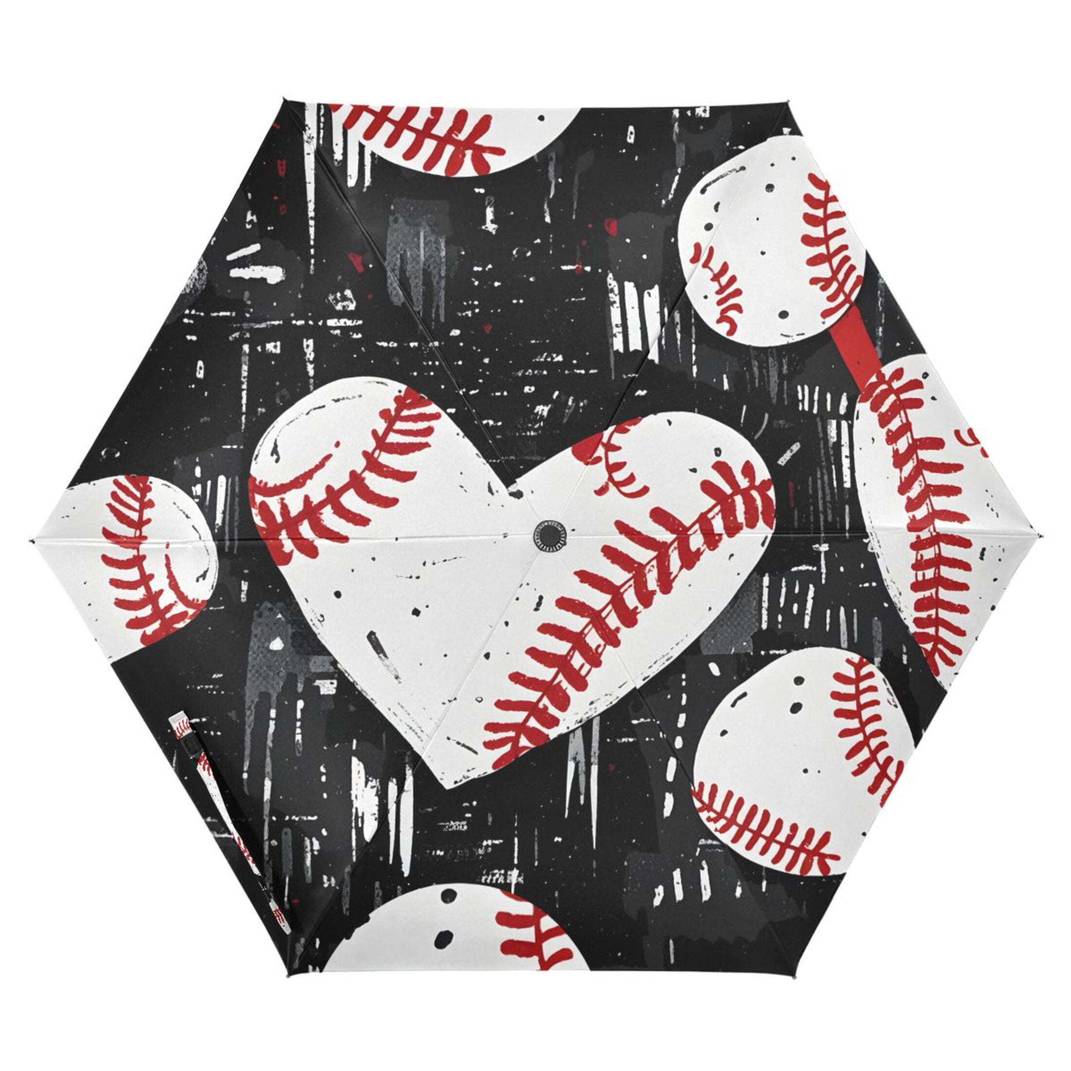 ALAZA Baseball Hearts UPF 50+ Compact Folding Umbrella for Rain Travel Umbrella Packable