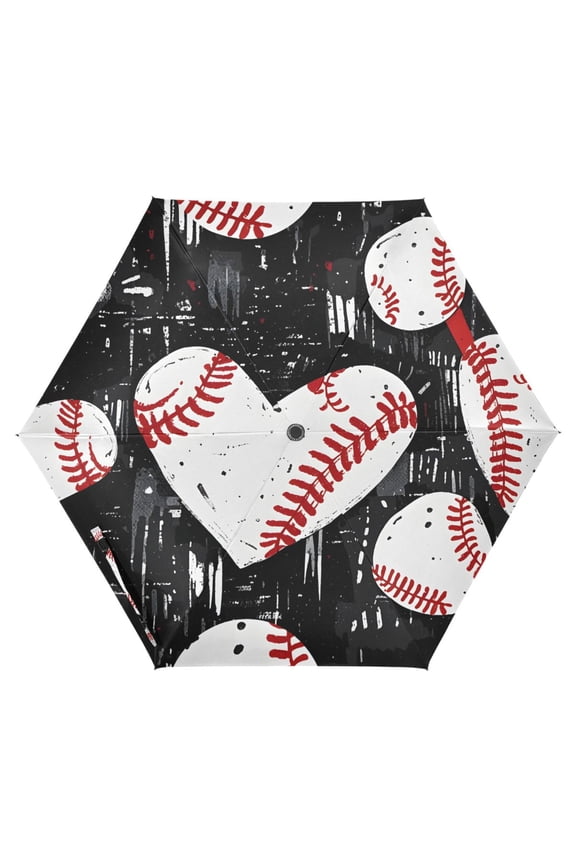 Baseball Hearts UPF 50+ Compact Folding Umbrella for Rain Travel Umbrella Packable