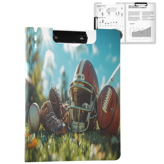 ALAZA Baseball Helmet on Grass A4 Foldable Clipboard 360 Degree Folder Binder