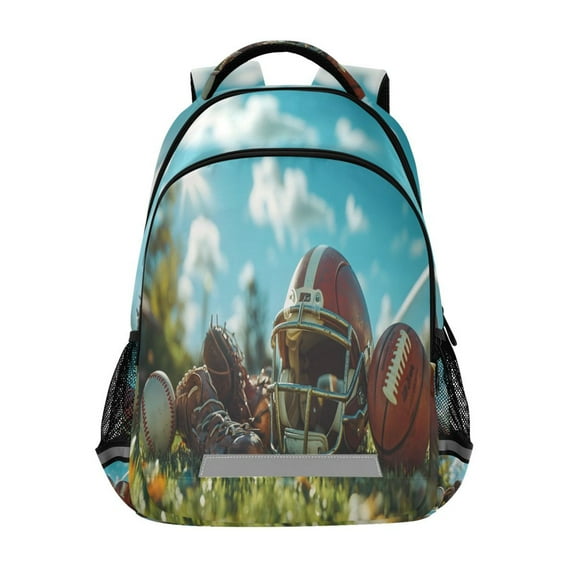 ALAZA Baseball Helmet on Grass Backpack Elementary School Bag Bookbag Travel Rucksack