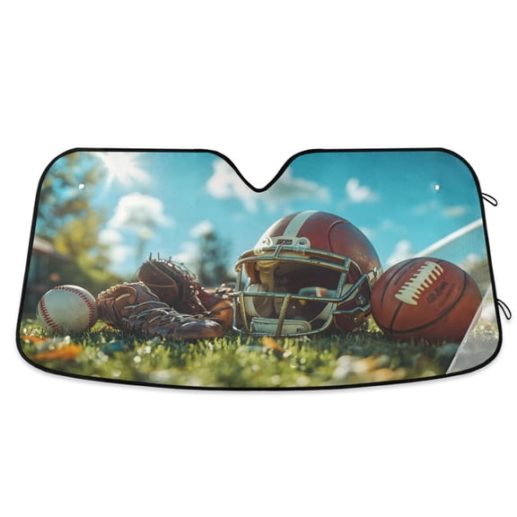 ALAZA Baseball Helmet on Grass Windshield Sun Shade Car Foldable Visor Block UV Rays Protector 57"x31.5"