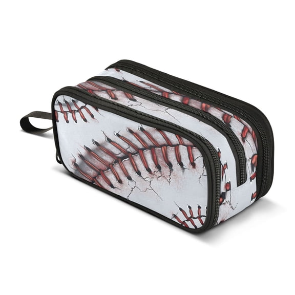 ALAZA Baseball Pattern Pencil Case Bag 3 Compartment Pen Pouch Large Storage Holder Box Organizer