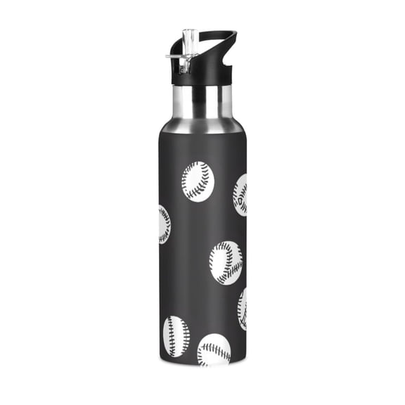 ALAZA Baseball Pattern Water Bottle Insulated Flask Stainless Steel Straw Lid 20 oz