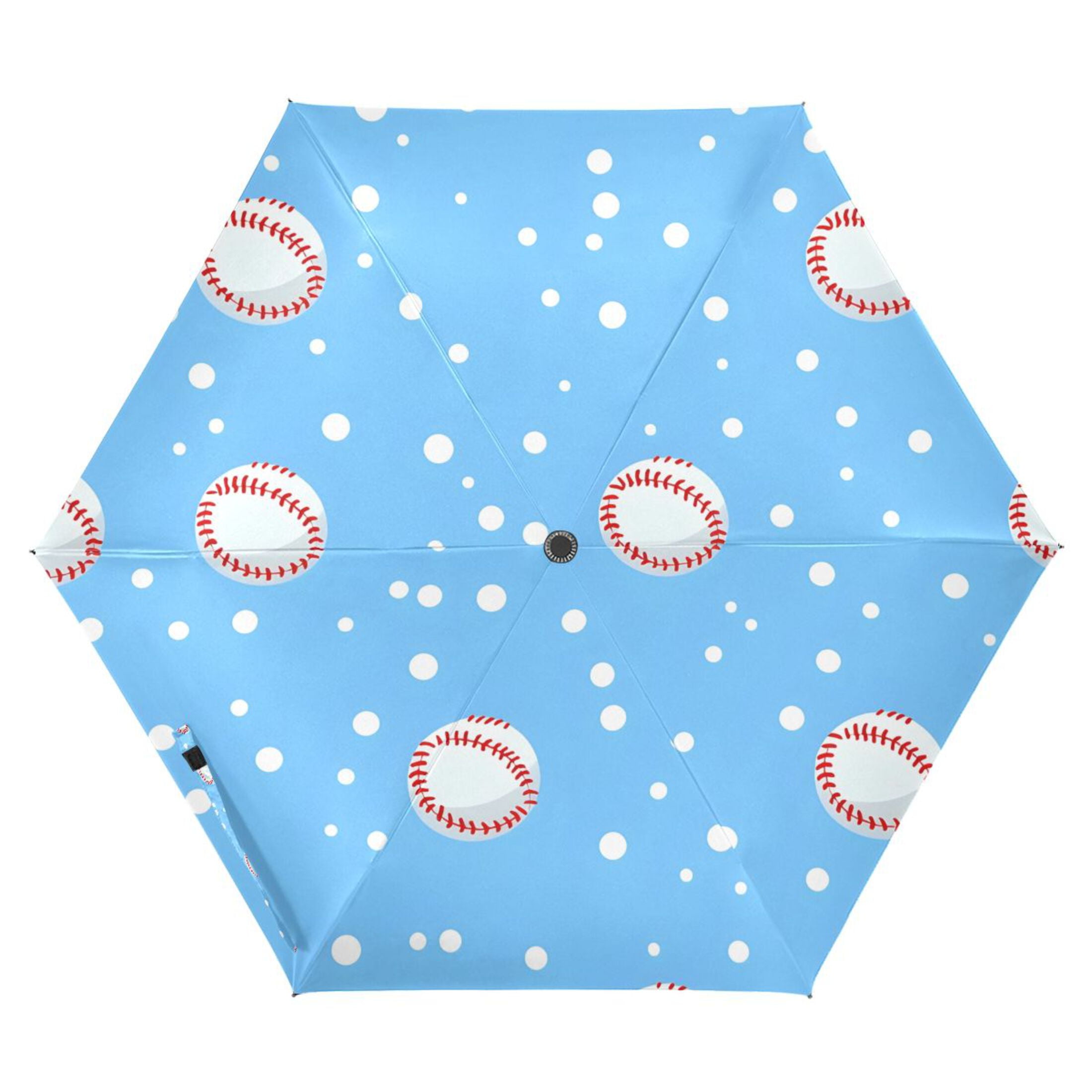 ALAZA Baseball Polka Dot UPF 50+ Compact Folding Umbrella for Rain Travel Umbrella Packable