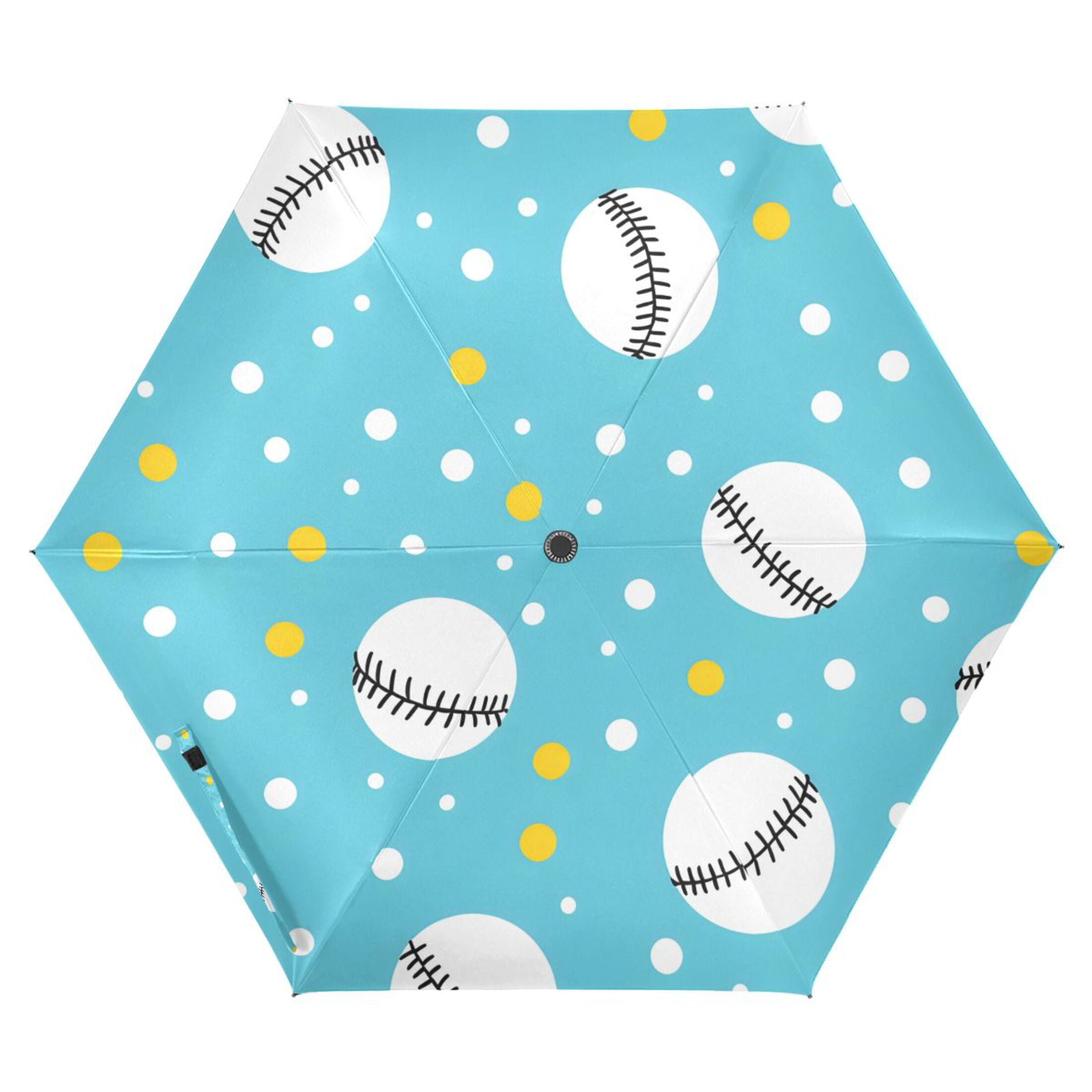 ALAZA Baseball Polka Dots UPF 50+ Compact Folding Umbrella for Rain Travel Umbrella Packable