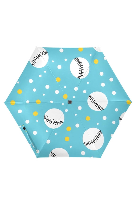 Baseball Polka Dots UPF 50+ Compact Folding Umbrella for Rain Travel Umbrella Packable