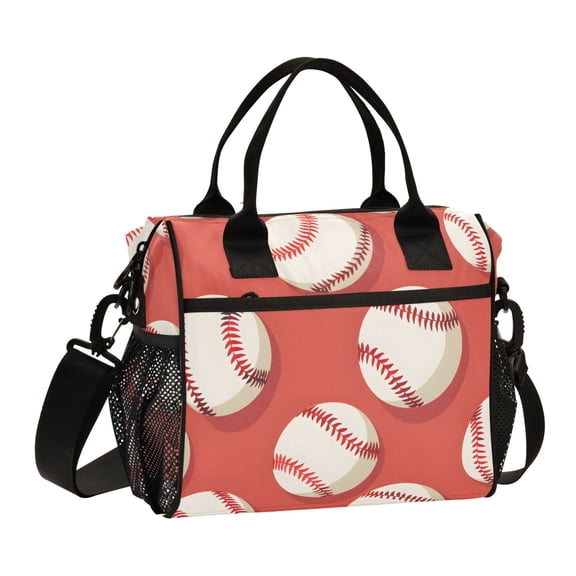 ALAZA Baseball Red Insulated Lunch Bag Reusable Tote Box Adjustable Shoulder Strap for Work Picnic