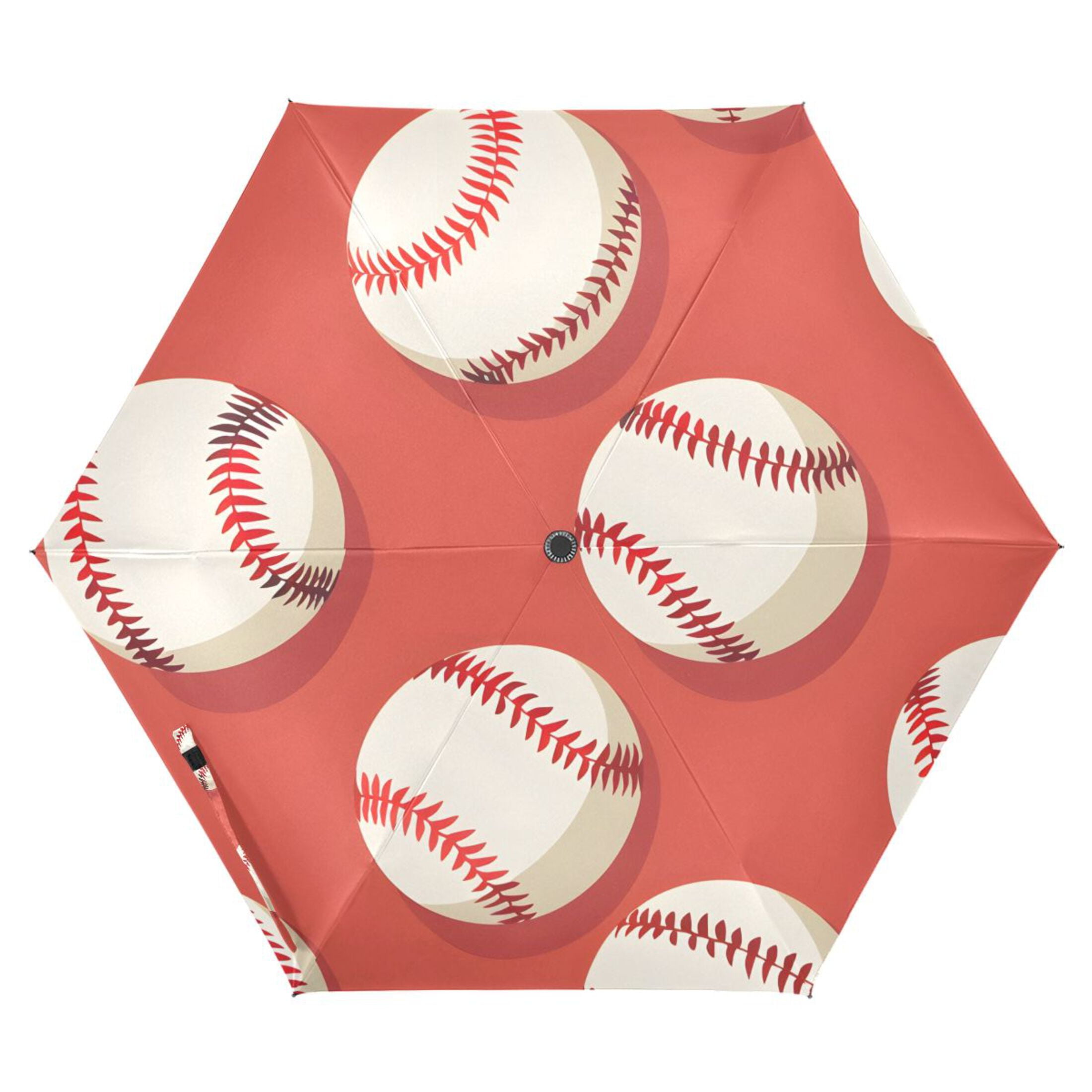 ALAZA Baseball Red UPF 50+ Compact Folding Umbrella for Rain Travel Umbrella Packable