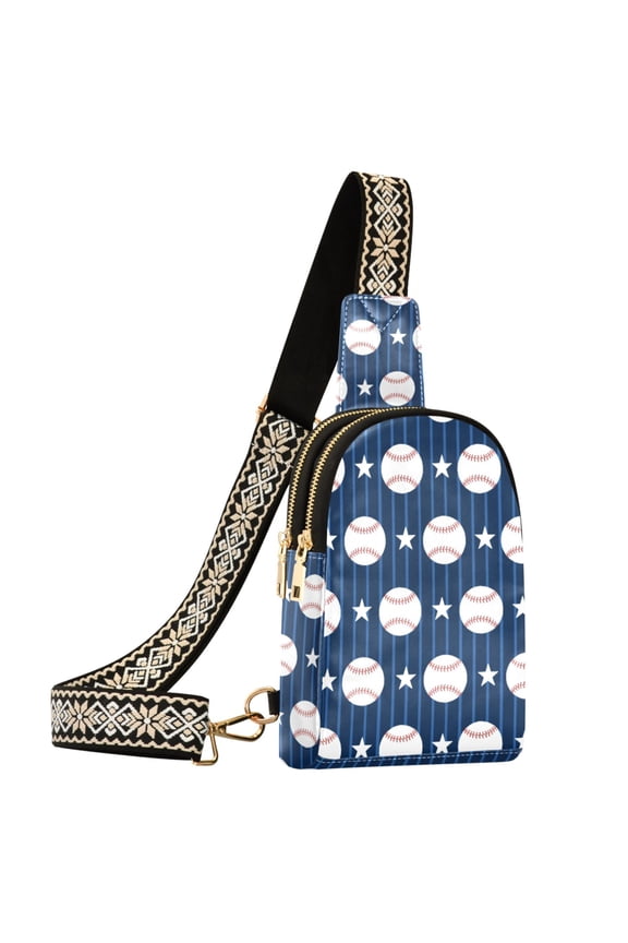 Baseball Stars Stripe Sling Bag for Women Men Waterproof Crossbody Chest Bags