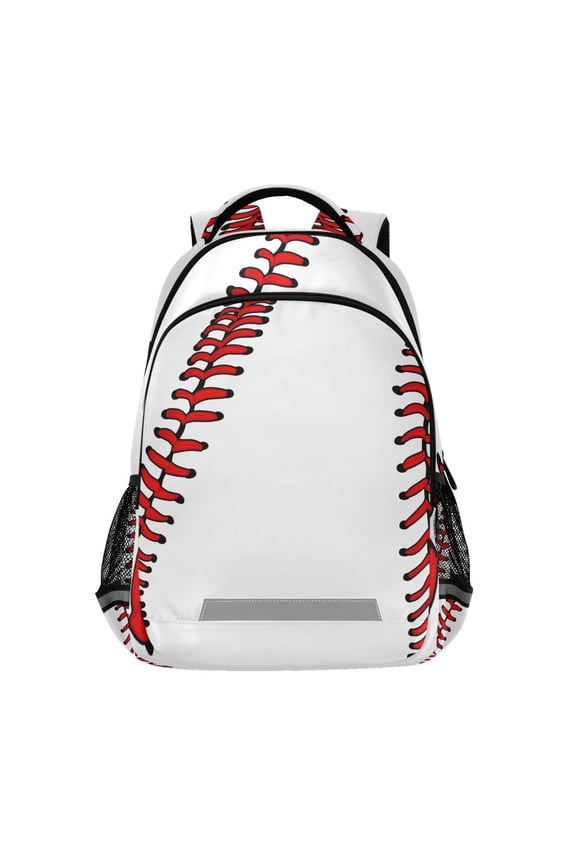 Baseball White Backpack Elementary School Bag Bookbag Travel Rucksack