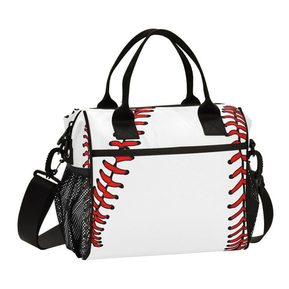 ALAZA Baseball White Insulated Lunch Bag Reusable Tote Box Adjustable Shoulder Strap for Work Picnic