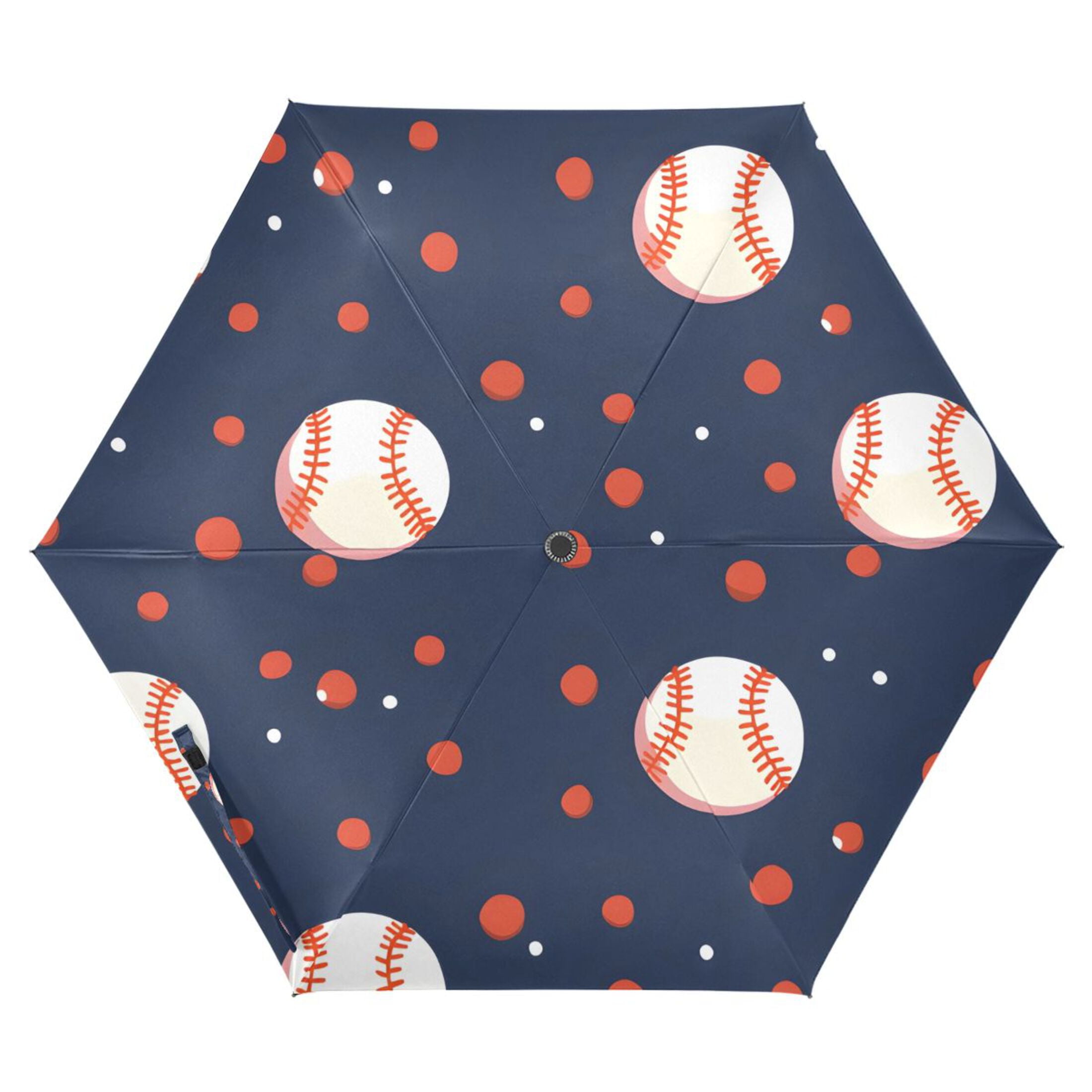 ALAZA Baseball and Dots UPF 50+ Compact Folding Umbrella for Rain Travel Umbrella Packable
