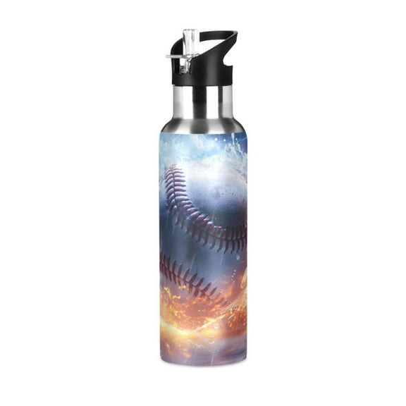 ALAZA Baseball on Fire Water Bottle Insulated Flask Stainless Steel Straw Lid 20 oz