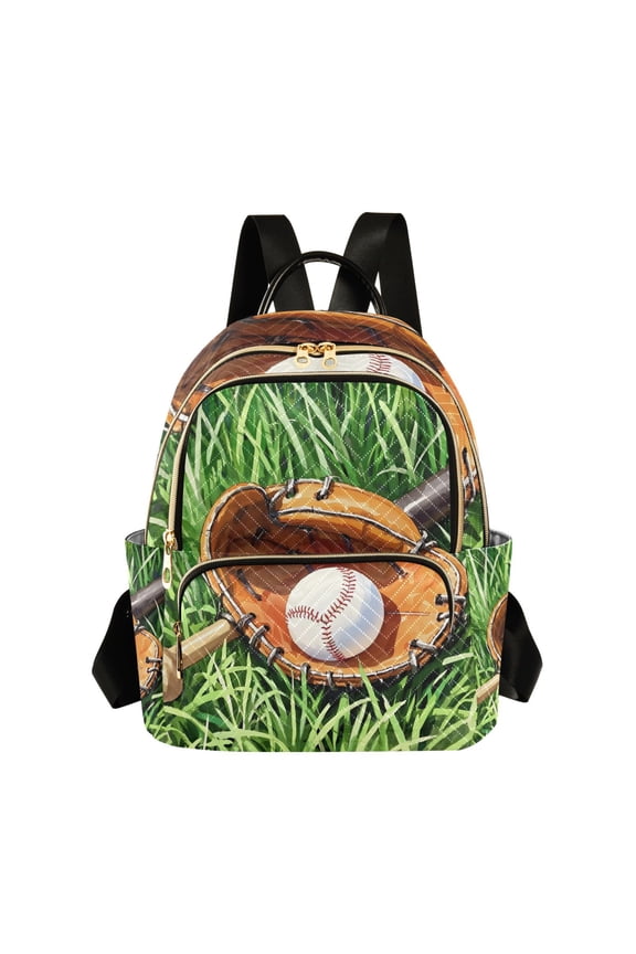 Baseball on Grass Womens Travel Laptop Backpack Large Daypack Ladies Shoulder Bags M