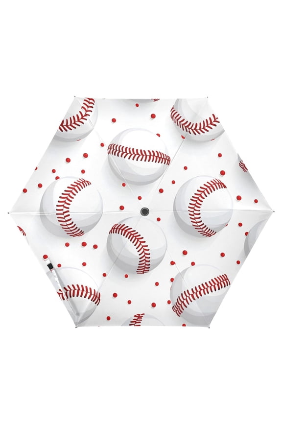 Baseball on White UPF 50+ Compact Folding Umbrella for Rain Travel Umbrella Packable