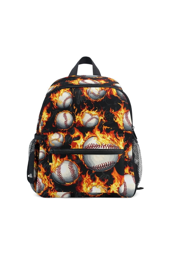 Baseball with Fire School Backpack Small Bookbag Mini Bags