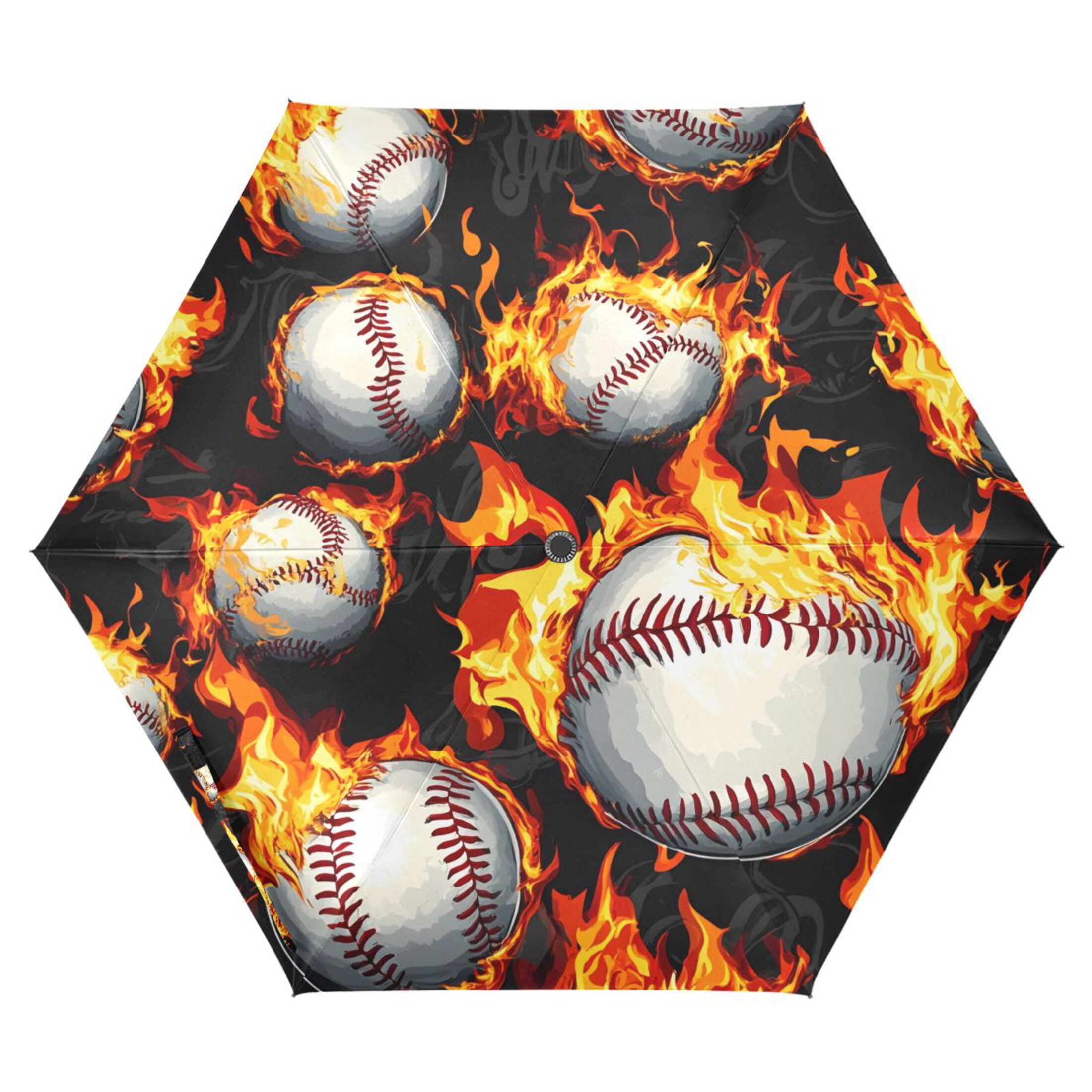 ALAZA Baseball with Fire UPF 50+ Compact Folding Umbrella for Rain Travel Umbrella Packable