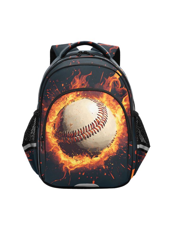 Baseball with Flame School Backpack Elementary Bag Bookbag Travel Rucksack