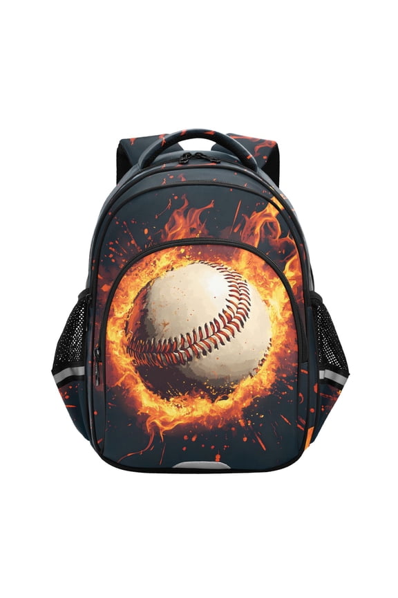 Baseball with Flame School Backpack Elementary Bag Bookbag Travel Rucksack