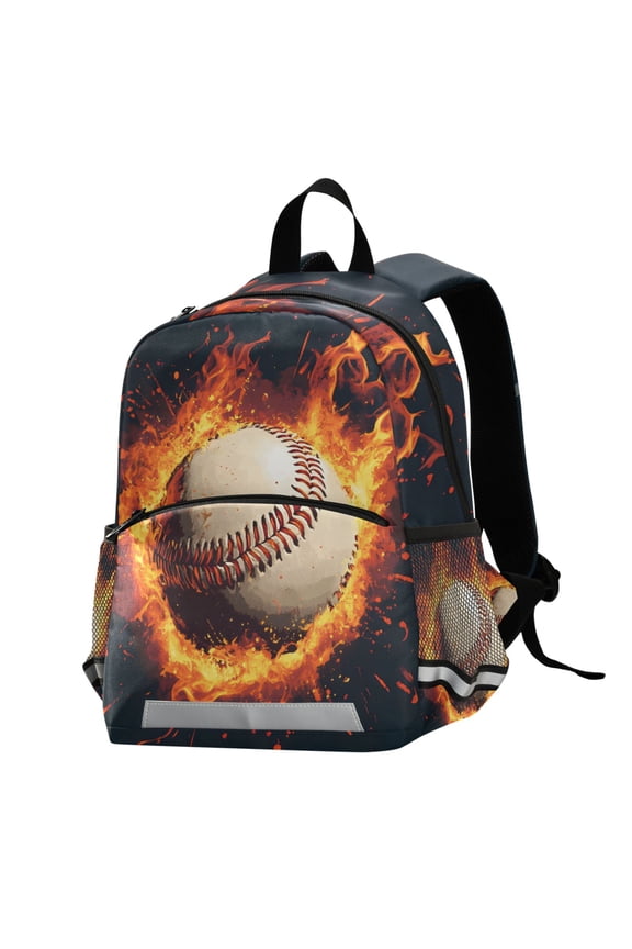 Baseball with Flame School Backpack Elementary Student Bookbag