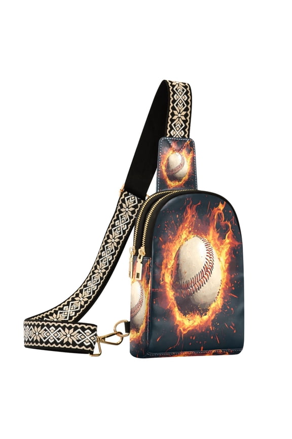 Baseball with Flame Sling Bag for Women Men Waterproof Crossbody Chest Bags