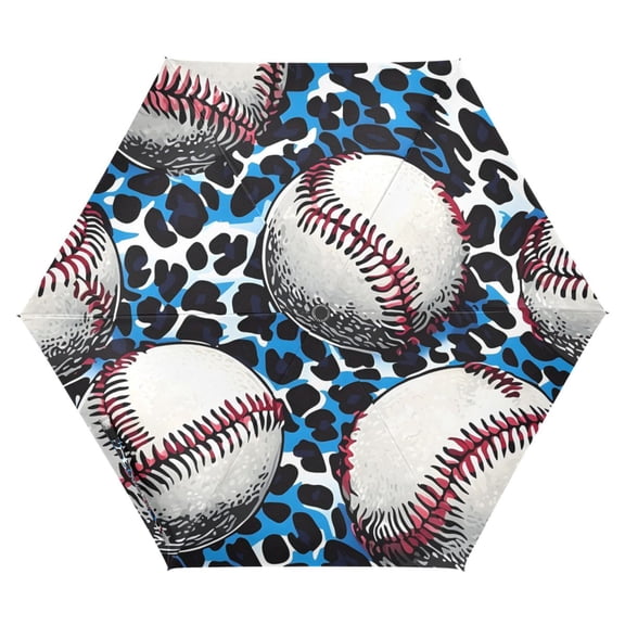 ALAZA Baseball with Leopard UPF 50+ Compact Folding Umbrella for Rain Travel Umbrella Packable