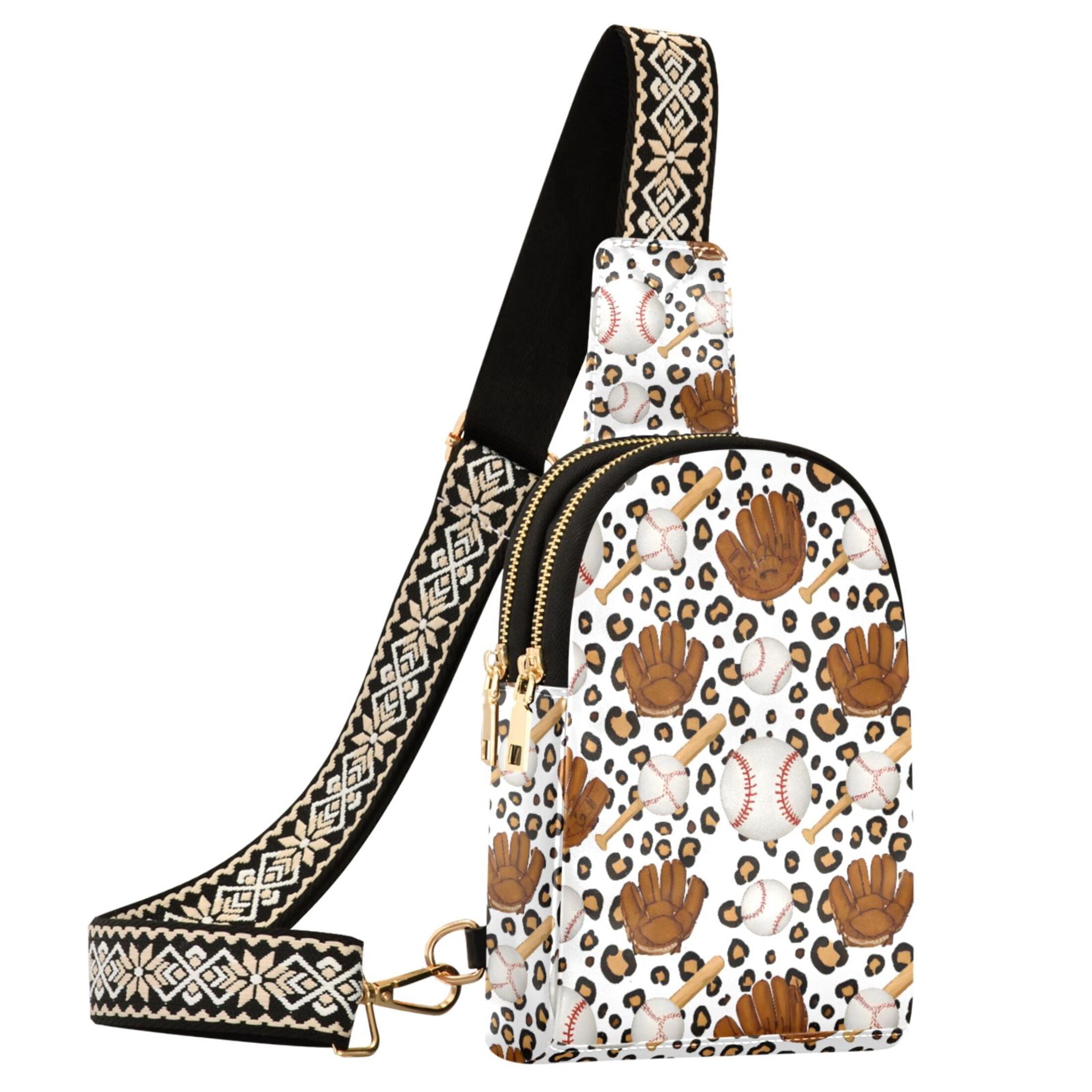 ALAZA Baseballs Leopard Sling Bag for Women Men Waterproof Crossbody Chest Bags