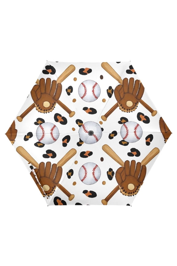 Baseballs Leopards UPF 50+ Compact Folding Umbrella for Rain Travel Umbrella Packable