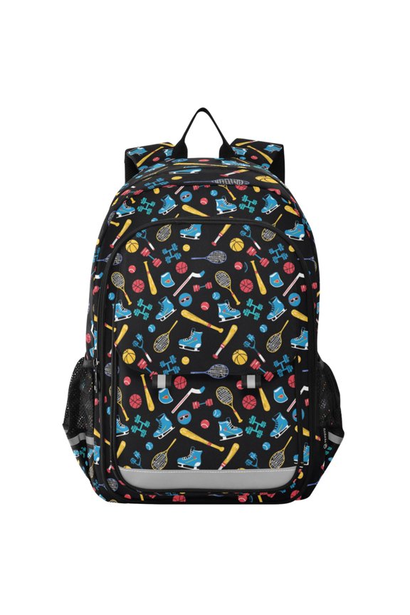 Baseballs Tennis Racket School Laptop Backpack Travel Bag Casual Student Bookbag Rucksack
