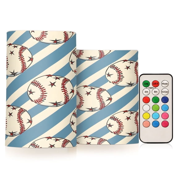 ALAZA Baseballs on Stipes 2 PCs LED Flickering Flameless Candles with Remote Timer Battery Operated Candle