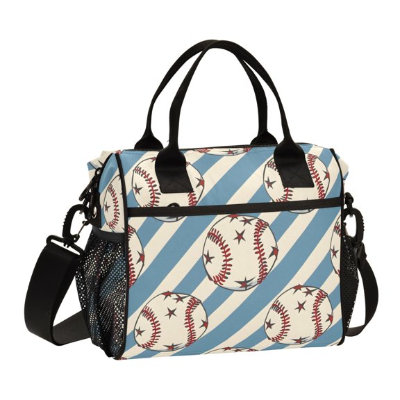 ALAZA Baseballs on Stipes Insulated Lunch Bag Reusable Tote Box Adjustable Shoulder Strap for Work Picnic