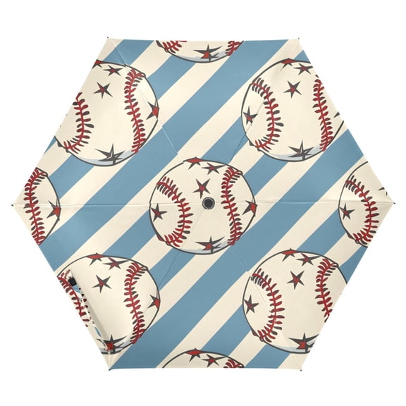 ALAZA Baseballs on Stipes UPF 50+ Compact Folding Umbrella for Rain Travel Umbrella Packable
