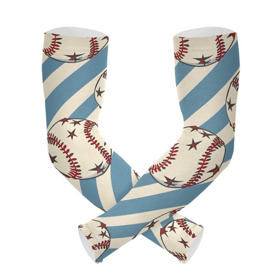 ALAZA Baseballs on Stipes UV Sun Protection Arm Sleeves UPF 50+ Compression Cooling Sleeve 1 Pair
