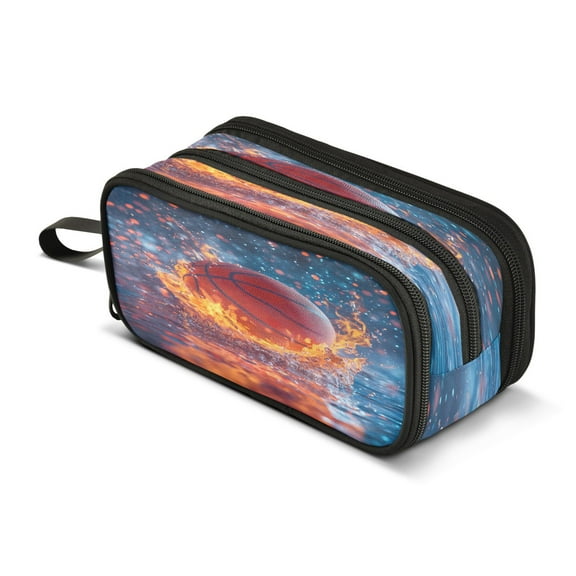 ALAZA Basketball Splash Fire Pencil Case Bag 3 Compartment Pen Pouch Large Storage Holder Box Organizer