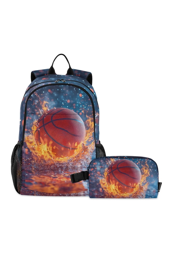 Basketball Splash Fire School Backpack Lunch Box Set Student Bookbag
