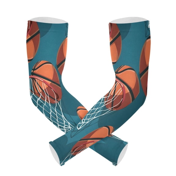 ALAZA Basketball-a1 UV Sun Protection Arm Sleeves UPF 50+ Compression Cooling Sleeve 1 Pair