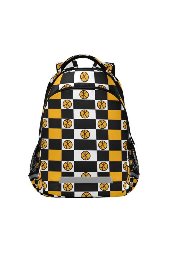 Basketball in Checkered Backpack Elementary School Bag Bookbag Travel Rucksack
