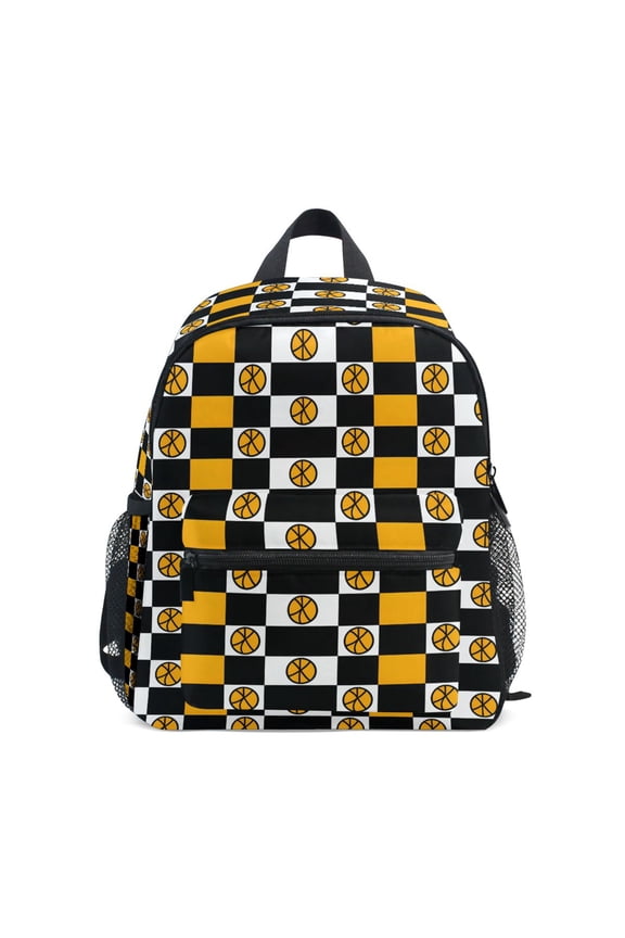 Basketball in Checkered School Backpack Small Bookbag Mini Bags