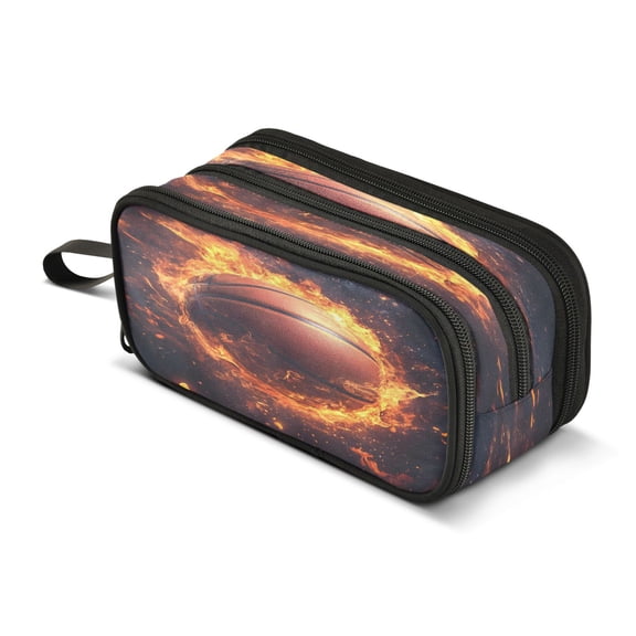 ALAZA Basketball in Fire Pencil Case Bag 3 Compartment Pen Pouch Large Storage Holder Box Organizer