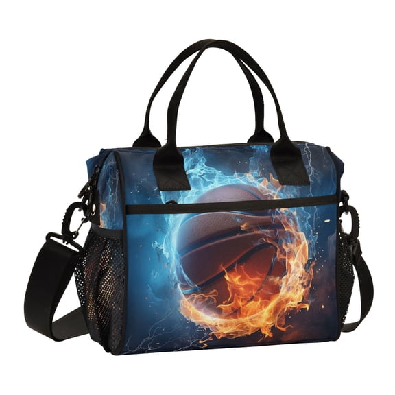 ALAZA Basketball on Snow and Fire Insulated Lunch Bag Reusable Tote Box Adjustable Shoulder Strap for Work Picnic
