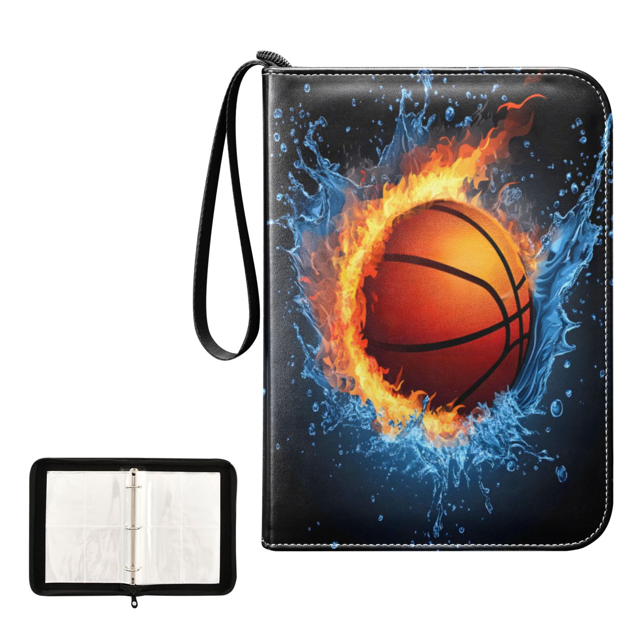 ALAZA Basketball with Fire Trading Card Binder 4 Pocket Cards Collection Album 400 Folder Holder