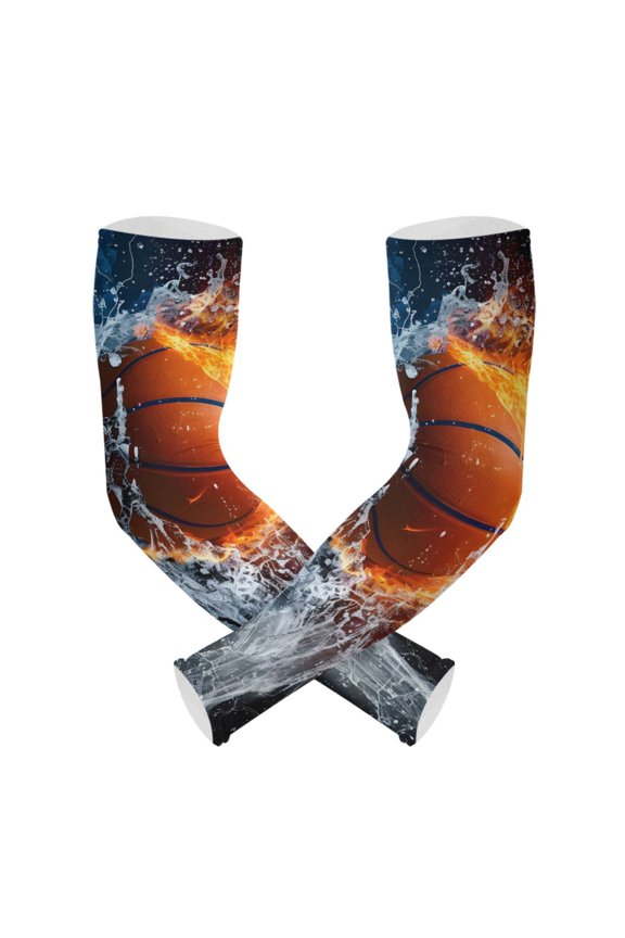 Basketball with Fire Water UV Sun Protection Arm Sleeves UPF 50+ Compression Cooling Sleeve 1 Pair