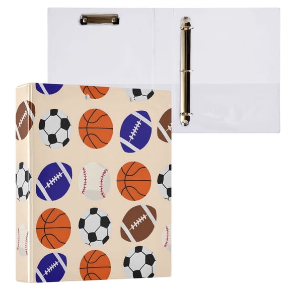 ALAZA Basketballs Baseball Football Hardcover 3 Ring Binder 1.5" D-Rings with Interior Pockets Binders School 1 PC