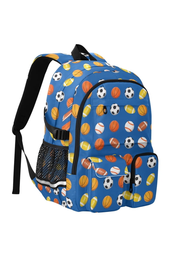 Basketballs Rugby Football Print Student Backpack School Bookbag Large Laptop Daypack Travel Bag