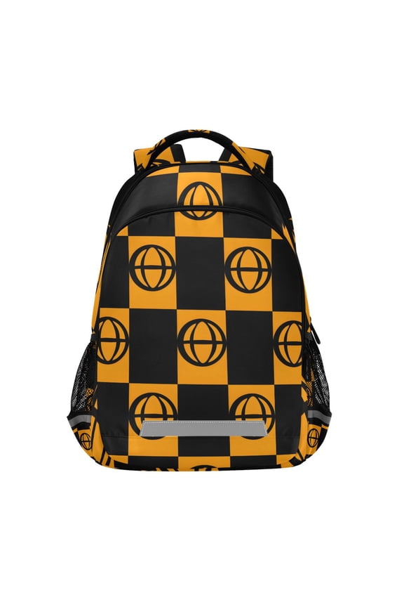 Basketballs in Checkered Backpack Elementary School Bag Bookbag Travel Rucksack