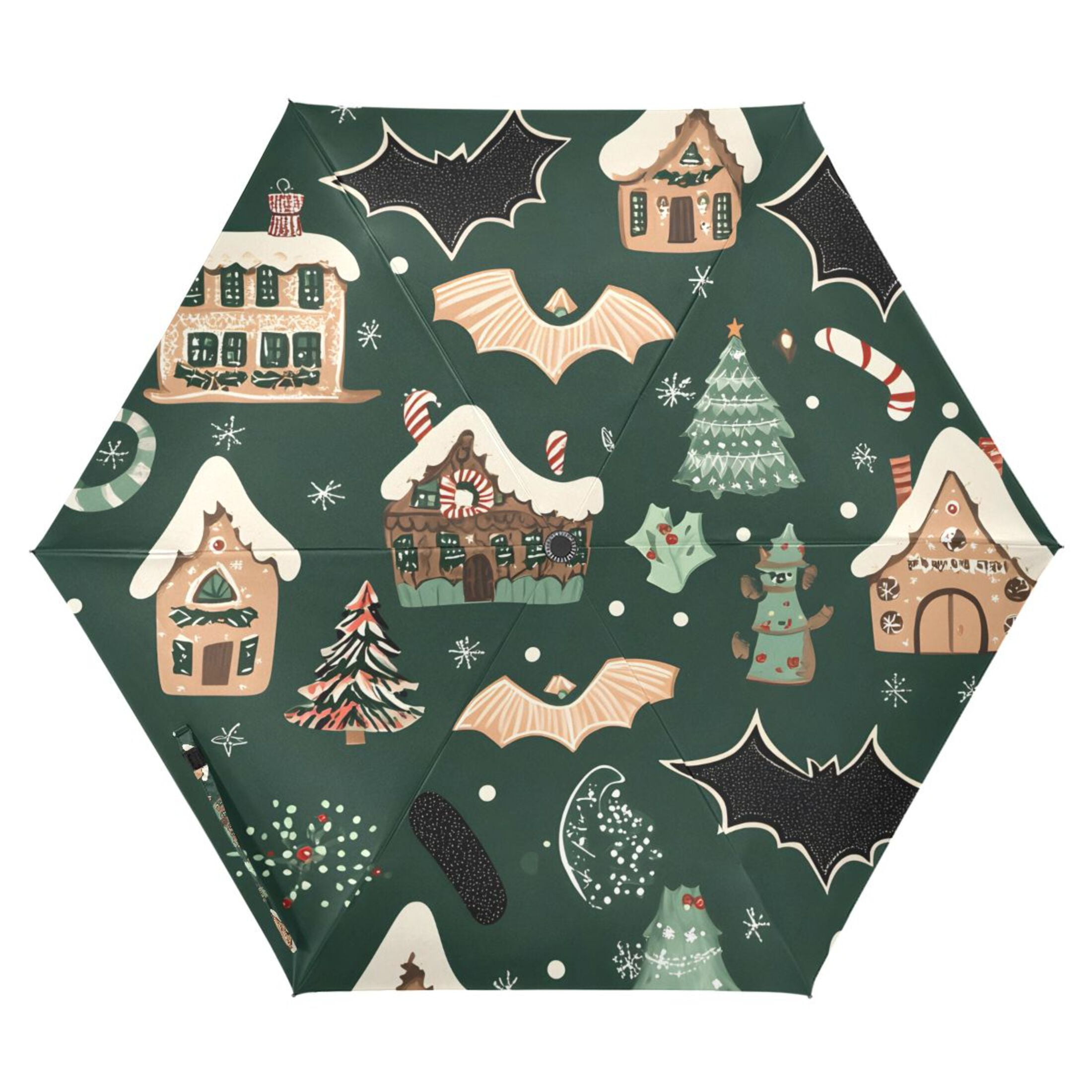 ALAZA Bat House Christmas UPF 50+ Compact Folding Umbrella for Rain Travel Umbrella Packable